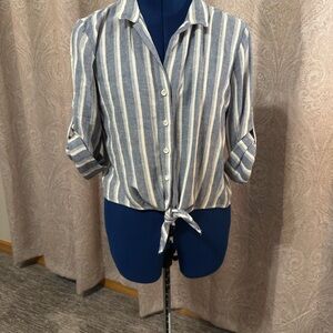 Cloth & Stone Navy and Cream Striped Button Down Shirt